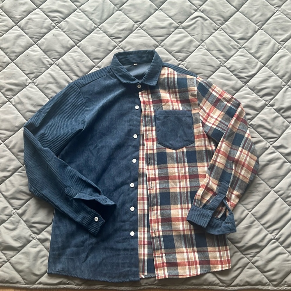 Multi-Pattern Flannel Small Causal Button Down Navy